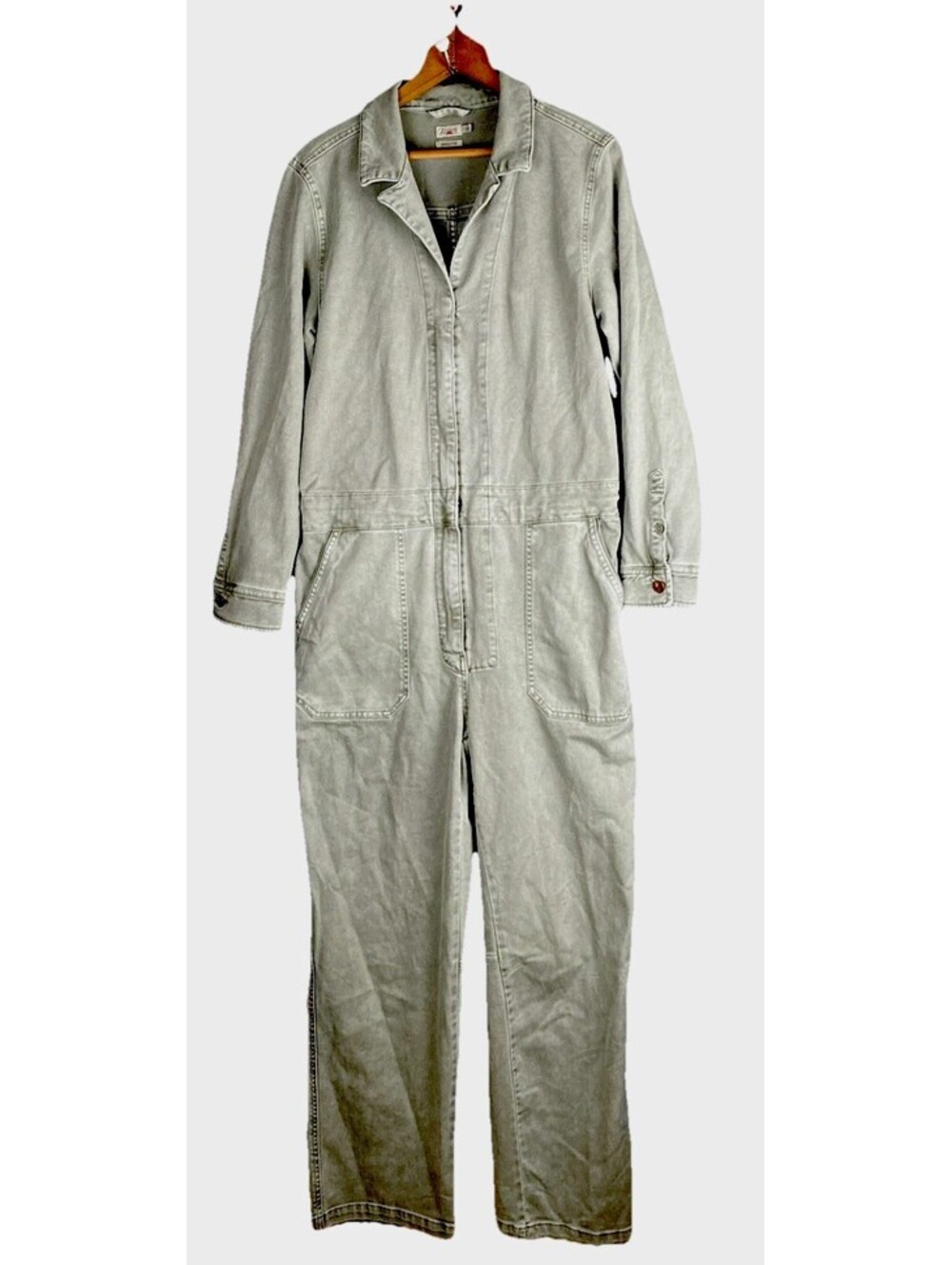 Faherty Olive Green Overland Denim Utility Jumpsuit Org Cotton Size M Aviator - Picture 5 of 12